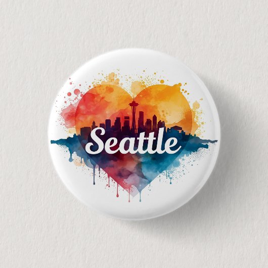 Seattle City waterverf Skyline Ronde Button 3,2 Cm (Voorkant)