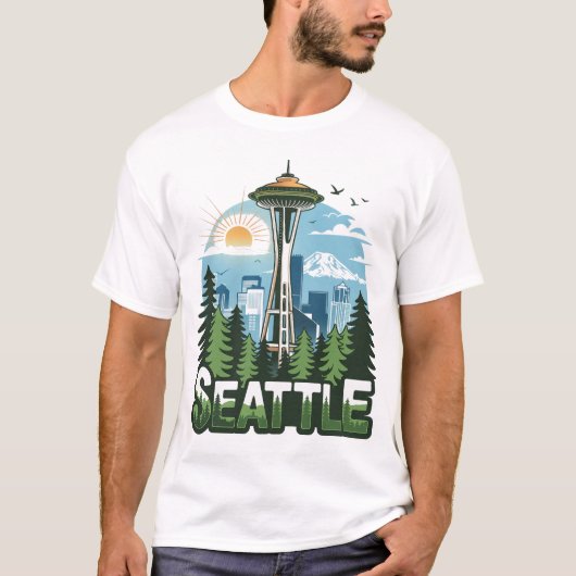 Seattle Cute Funny T-Shirt Gift For Him Her Machin (Voorkant)