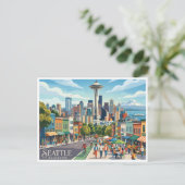 Seattle & de Space Needle Washington Briefkaart (Staand voorkant)