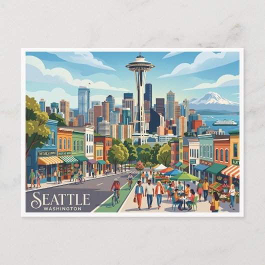 Seattle & de Space Needle Washington Briefkaart (Voorkant)