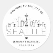 Seattle Deco Skyline | Bruiloft Welkom Favor Ronde Sticker (Voorkant)