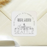 Seattle Destination Wedding Vierkante Sticker<br><div class="desc">Een set deco-achtige Seattle-stickers met het huwelijksadres.</div>