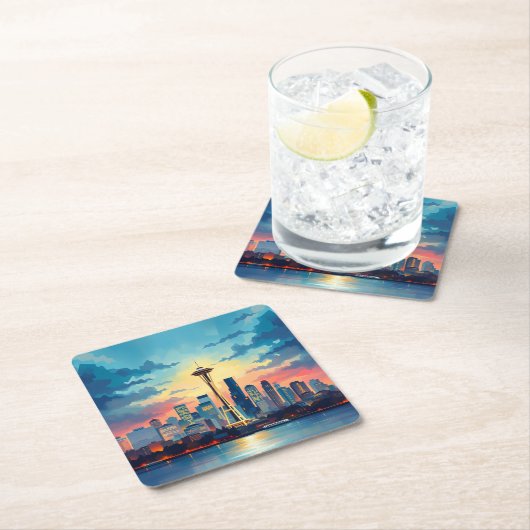 Seattle Digital Painting Skyline Onderzetter Set (Insitu)