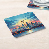 Seattle Digital Painting Skyline Onderzetter Set (Schuin)