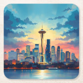 Seattle Digital Painting Skyline Onderzetter Set (Voorkant)