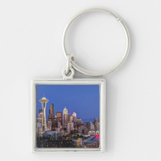 Seattle, Downtown en Mt. Rainier bij schemering Sleutelhanger (Voorkant)