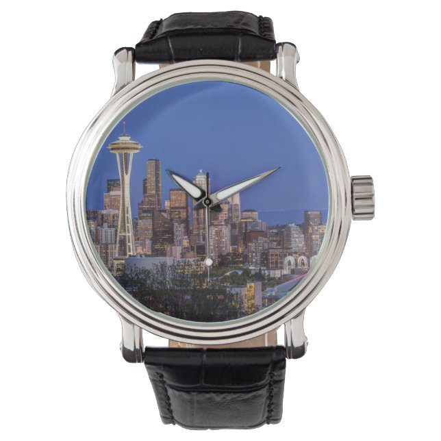 Seattle, Downtown en Mt. Rainier in de schemering Horloge (Voorkant)