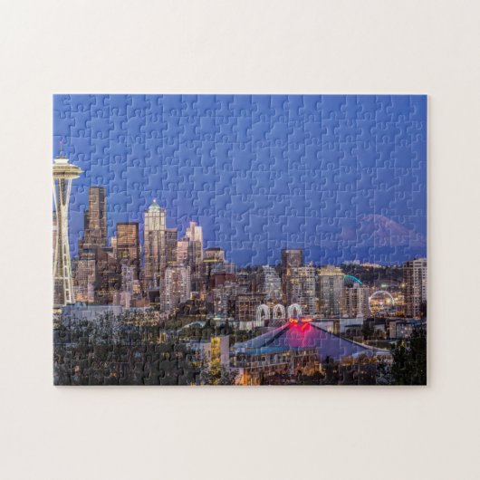 Seattle, Downtown en Mt. Rainier in de schemering Legpuzzel (Horizontaal)