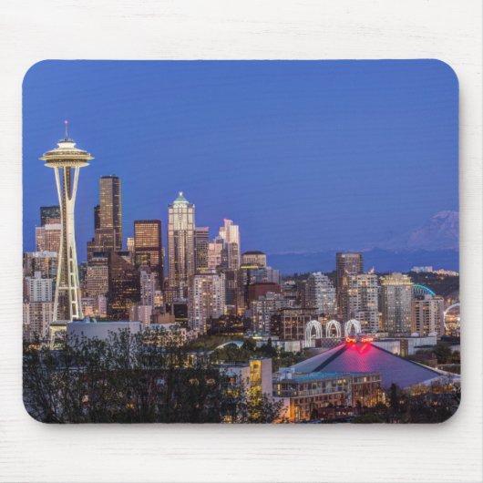 Seattle, Downtown en Mt. Rainier in de schemering Muismat (Voorkant)