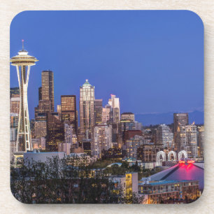 Seattle, Downtown en Mt. Rainier in de schemering Onderzetter
