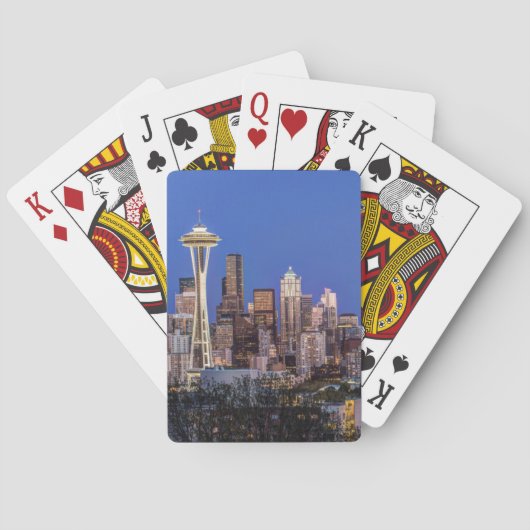 Seattle, Downtown en Mt. Rainier in de schemering Speelkaarten (Achterkant)