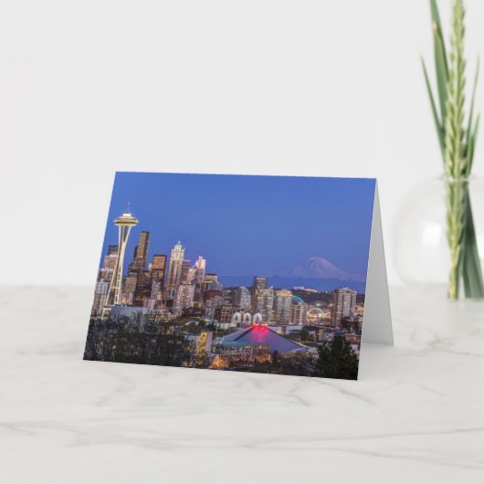 Seattle, Downtown en Mt. Rainier in Twilight Kaart (Voorkant)