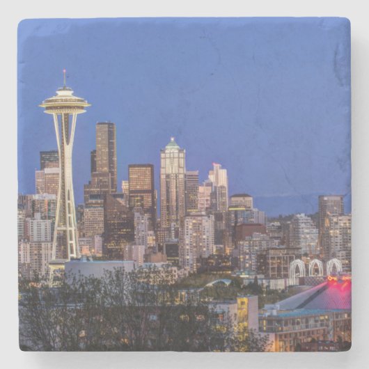 Seattle, Downtown en Mt. Rainier in Twilight Stenen Onderzetter (Voorkant)