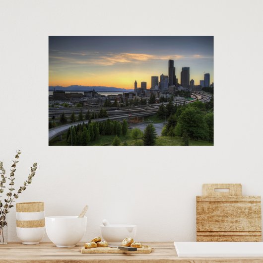 Seattle Downtown Skyline op Sunset Poster (Keuken)