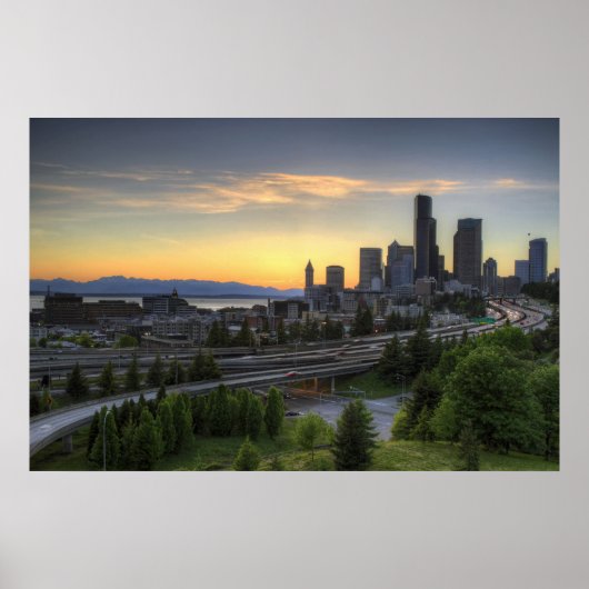 Seattle Downtown Skyline op Sunset Poster (Voorkant)