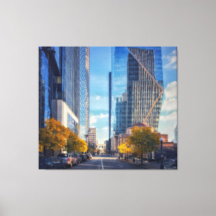 Seattle Downtown Street met herfstbomen Canvas Afdruk