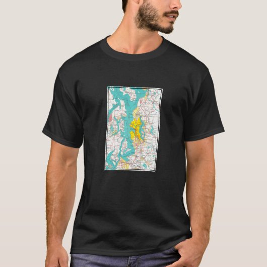 Seattle en de Puget Sound Map 1970 T-shirt (Voorkant)
