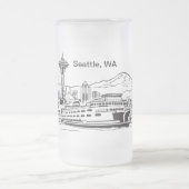 Seattle Ferry & Skyline Lijnkunst Washington State Matglas Bierpul (Center)