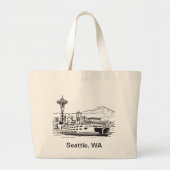 Seattle Ferry Washington State Line Art Grote Tote Bag (Voorkant)