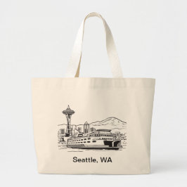 Seattle Ferry Washington State Line Art Grote Tote Bag