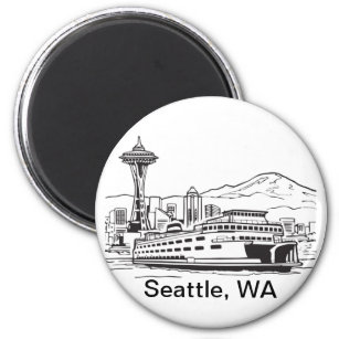 Seattle Ferry Washington State Line Art Magneet