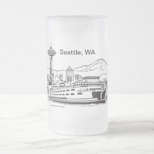 Seattle Ferry Washington State Line Art Matglas Bierpul