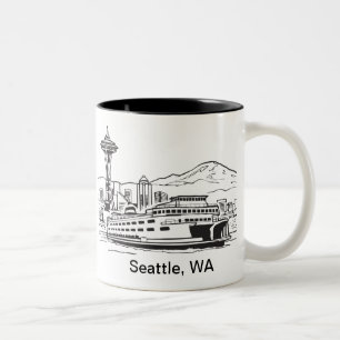 Seattle Ferry Washington State Line Art Tweekleurige Koffiemok