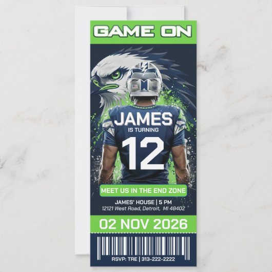 Seattle Football Ticket Birthday Invitation (Voorkant)