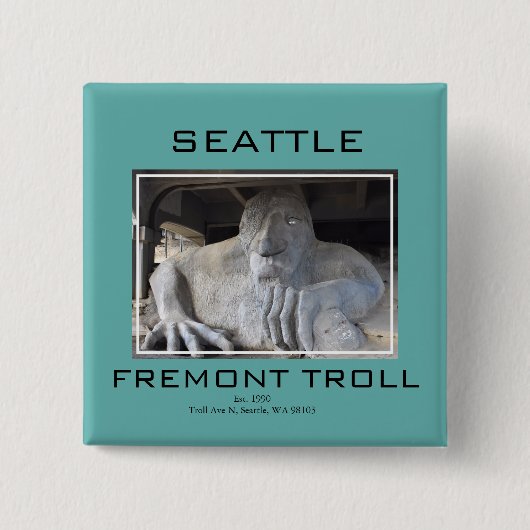 Seattle Fremont Troll Knop Vierkante Button 5,1 Cm (Voorkant)