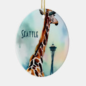 Seattle Giraffe kerst souvenir Keramisch Ornament (Rechts)