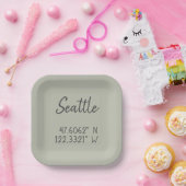 Seattle GPS-coördinaten lengtegraad Latitude Papieren Bordje (Feest)