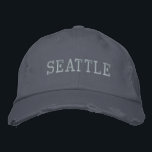 SEATTLE Grijs Blauw Vintage Stijl Versleten Katoen Geborduurde Pet<br><div class="desc">SEATTLE Grijze kleur borduurwerk op blauwe vintage stijl gedistroyeerde katoenen hoed. Maakt een prachtig cadeau voor iedereen die Seattle WA leuk vindt! Als je liever je eigen tekst wilt, selecteer dan gewoon de knop "Personaliseer deze sjabloon" om je keuze van aangepaste tekst in te voeren. Het borduurwerk kan ook worden...</div>