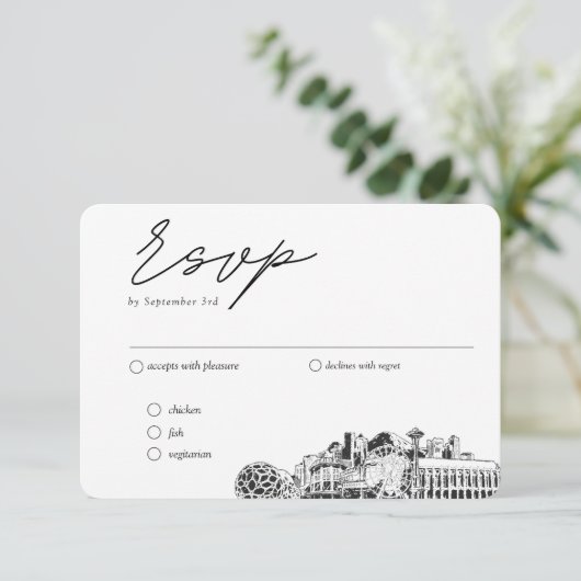 Seattle Huwelijk Traditionele RSVP Maaltijden Opti Informatiekaartje (Staand voorkant)