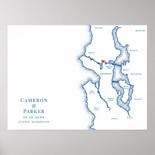 Seattle Huwelijksgastboekposter met Navy Blauwe ka Poster