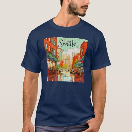 Seattle in de regen t-shirt (Voorkant)