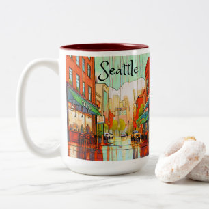 Seattle in de regen tweekleurige koffiemok