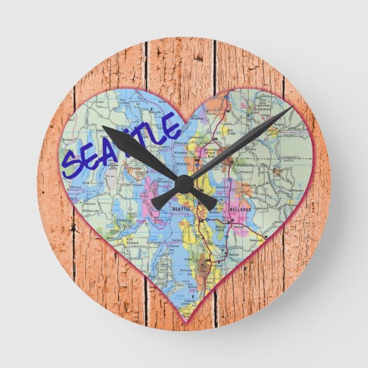 Seattle Kaart Hart Ronde Klok (Voorkant)