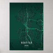 Seattle Kaart Print Washington Stad Muur Kunst Cad (Voorkant)