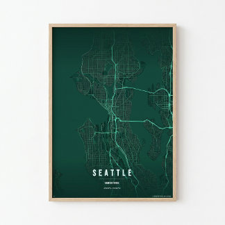 Seattle Kaart Print Washington Stad Muur Kunst Cad