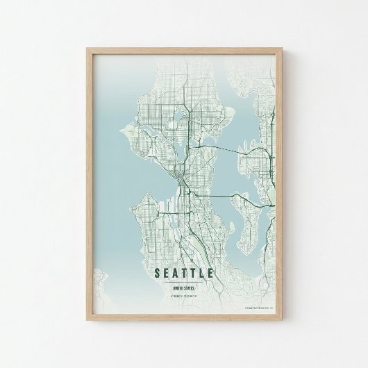 Seattle Kaart Print Washington Stad Muur Kunst Cad