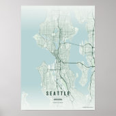 Seattle Kaart Print Washington Stad Muur Kunst Cad (Voorkant)