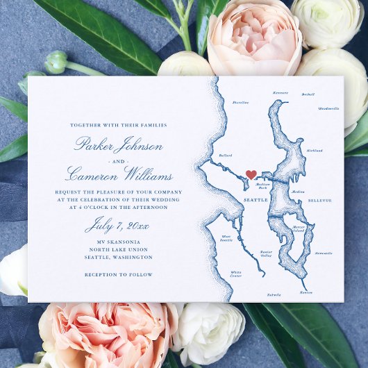 Seattle Lake Washington Map Elegant Navy Wedding Kaart