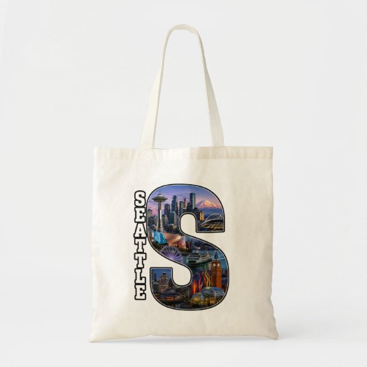 Seattle Landmark Initiaal Kunstwerk Tote Bag (Voorkant)