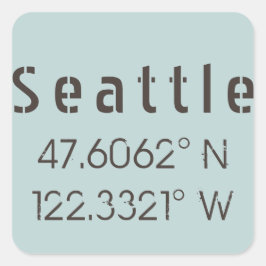 Seattle Latitude en Lengtegraad Vierkante Sticker