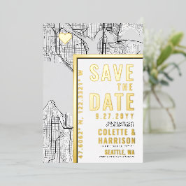 Seattle Liefde Locator | Huwelijk Save the Date Folie Uitnodiging