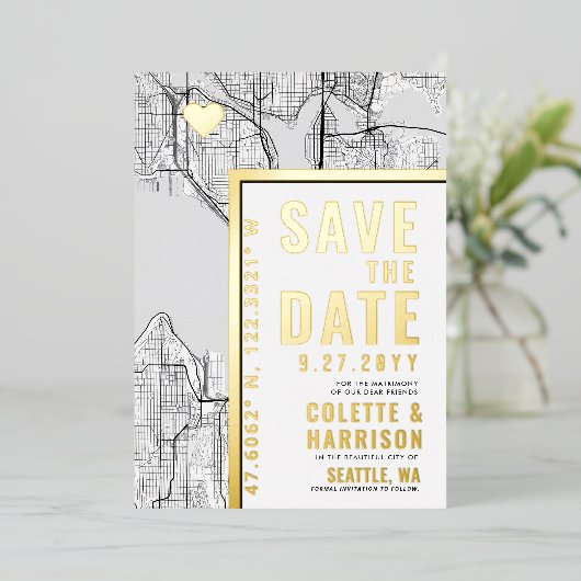 Seattle Liefdeszoeker | Huwelijk "Save the Date" Folie Uitnodiging (Staand Voorkant)