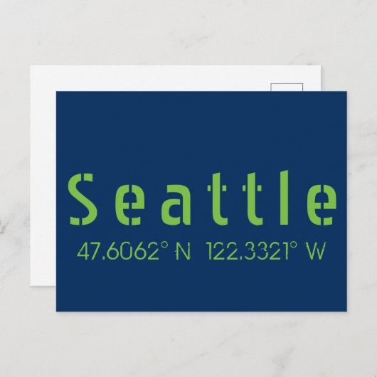 Seattle Longitude Latitude-teamkleuren Briefkaart (Voorkant / Achterkant)