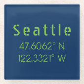 Seattle Longitude Latitude-teamkleuren Glazen Onderzetter (Voorkant)