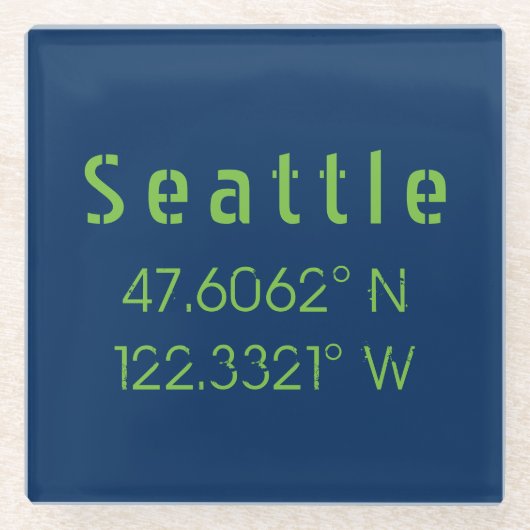 Seattle Longitude Latitude-teamkleuren Glazen Onderzetter (Voorkant)