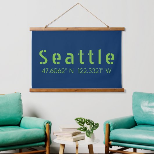 Seattle Longitude Latitude-teamkleuren Hangend Wandkleed (Woonkamer)